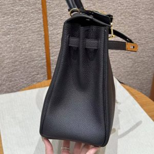 Hermes Kelly 35 Bag Handmade In Togo Calfskin Leather Gold Hardware 89 Noir - Image 14
