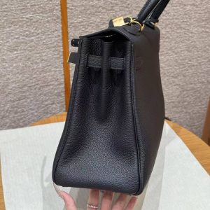 Hermes Kelly 35 Bag Handmade In Togo Calfskin Leather Gold Hardware 89 Noir - Image 13