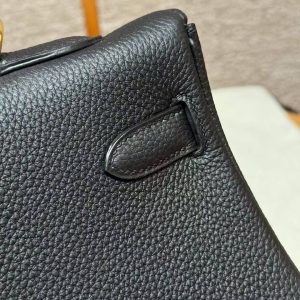 Hermes Kelly 35 Bag Handmade In Togo Calfskin Leather Gold Hardware 89 Noir - Image 12