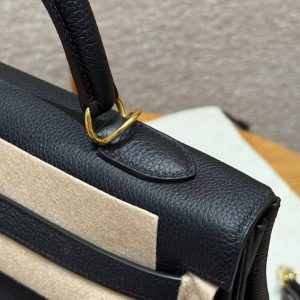 Hermes Kelly 35 Bag Handmade In Togo Calfskin Leather Gold Hardware 89 Noir - Image 11