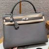 Hermes Kelly 40 Bag Handmade In Togo Calfskin Leather Silver Hardware 0L Gris Meyer