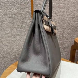 Alternative view of Hermes Kelly 40 Bag Handmade In Togo Calfskin Leather Silver Hardware 0L Gris Meyer