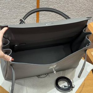 Hermes Kelly 40 Bag Handmade In Togo Calfskin Leather Silver Hardware 0L Gris Meyer - Image 15