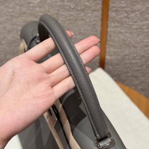 Hermes Kelly 40 Bag Handmade In Togo Calfskin Leather Silver Hardware 0L Gris Meyer - Image 9