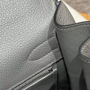 Hermes Kelly 40 Bag Handmade In Togo Calfskin Leather Silver Hardware 0L Gris Meyer - Image 7