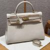 Hermes Kelly 40 Bag Handmade In Togo Calfskin Leather Gold Hardware 10 Craie