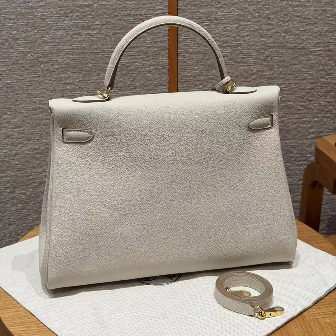 Hermes Kelly 40 Bag Handmade In Togo Calfskin Leather Gold Hardware 10 Craie - Image 2