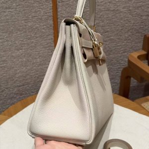Hermes Kelly 40 Bag Handmade In Togo Calfskin Leather Gold Hardware 10 Craie - Image 19