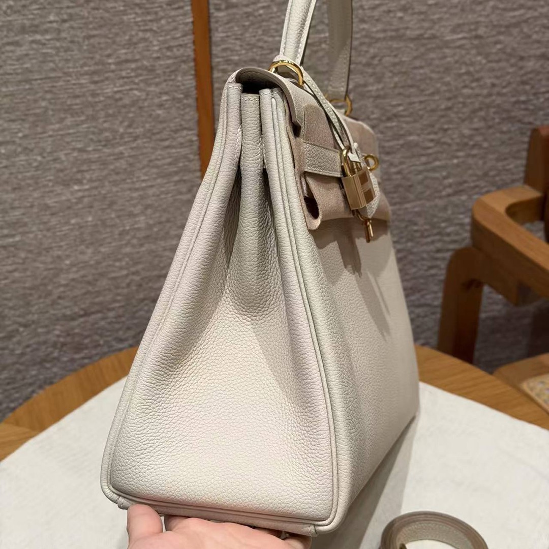 Hermes Kelly 40 Bag Handmade In Togo Calfskin Leather Gold Hardware 10 Craie - Image 19