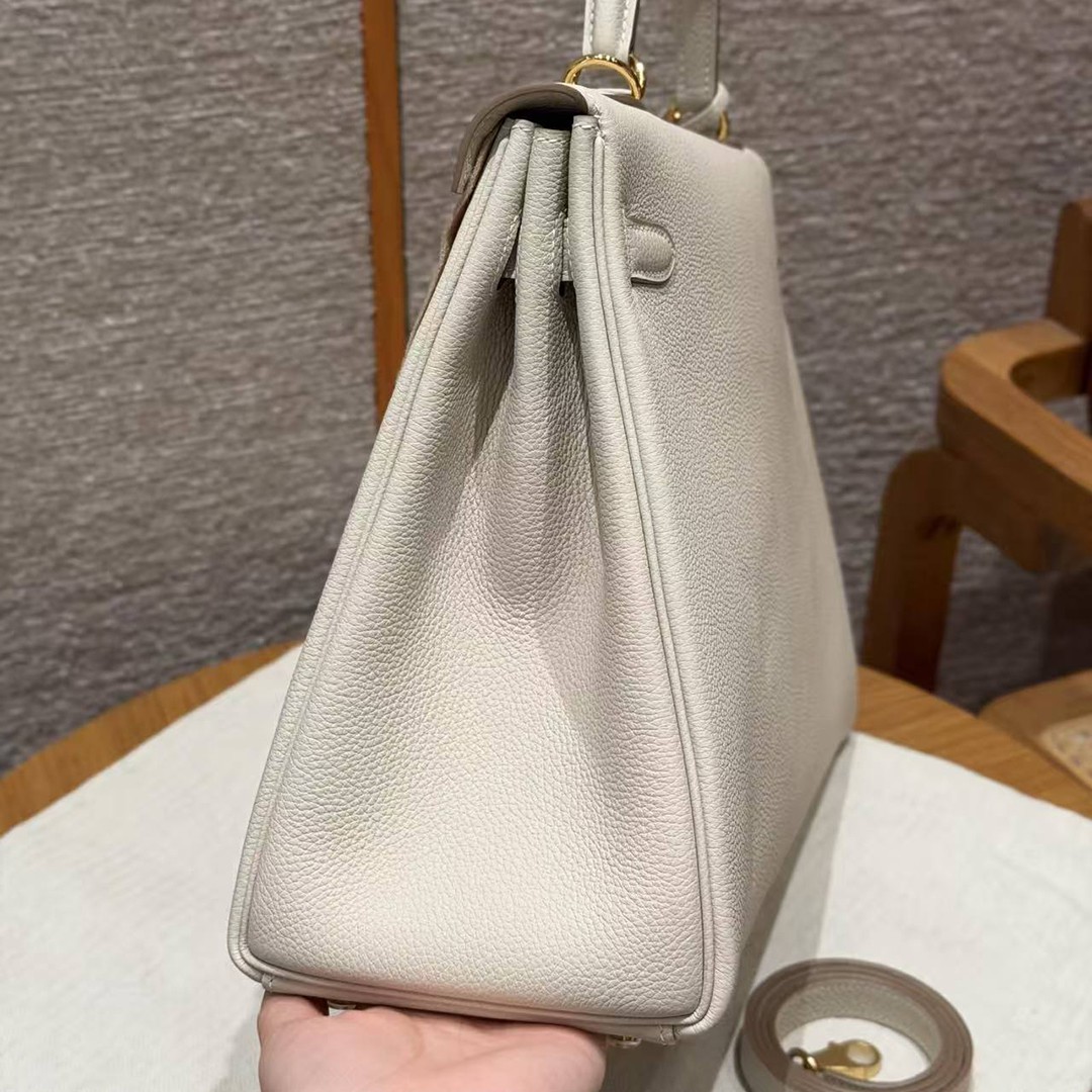 Hermes Kelly 40 Bag Handmade In Togo Calfskin Leather Gold Hardware 10 Craie - Image 18