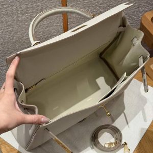 Hermes Kelly 40 Bag Handmade In Togo Calfskin Leather Gold Hardware 10 Craie - Image 17