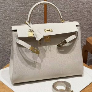 Hermes Kelly 40 Bag Handmade In Togo Calfskin Leather Gold Hardware 10 Craie - Image 14