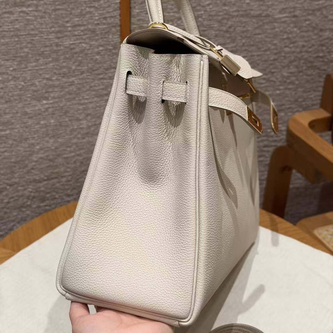 Hermes Kelly 40 Bag Handmade In Togo Calfskin Leather Gold Hardware 10 Craie - Image 13