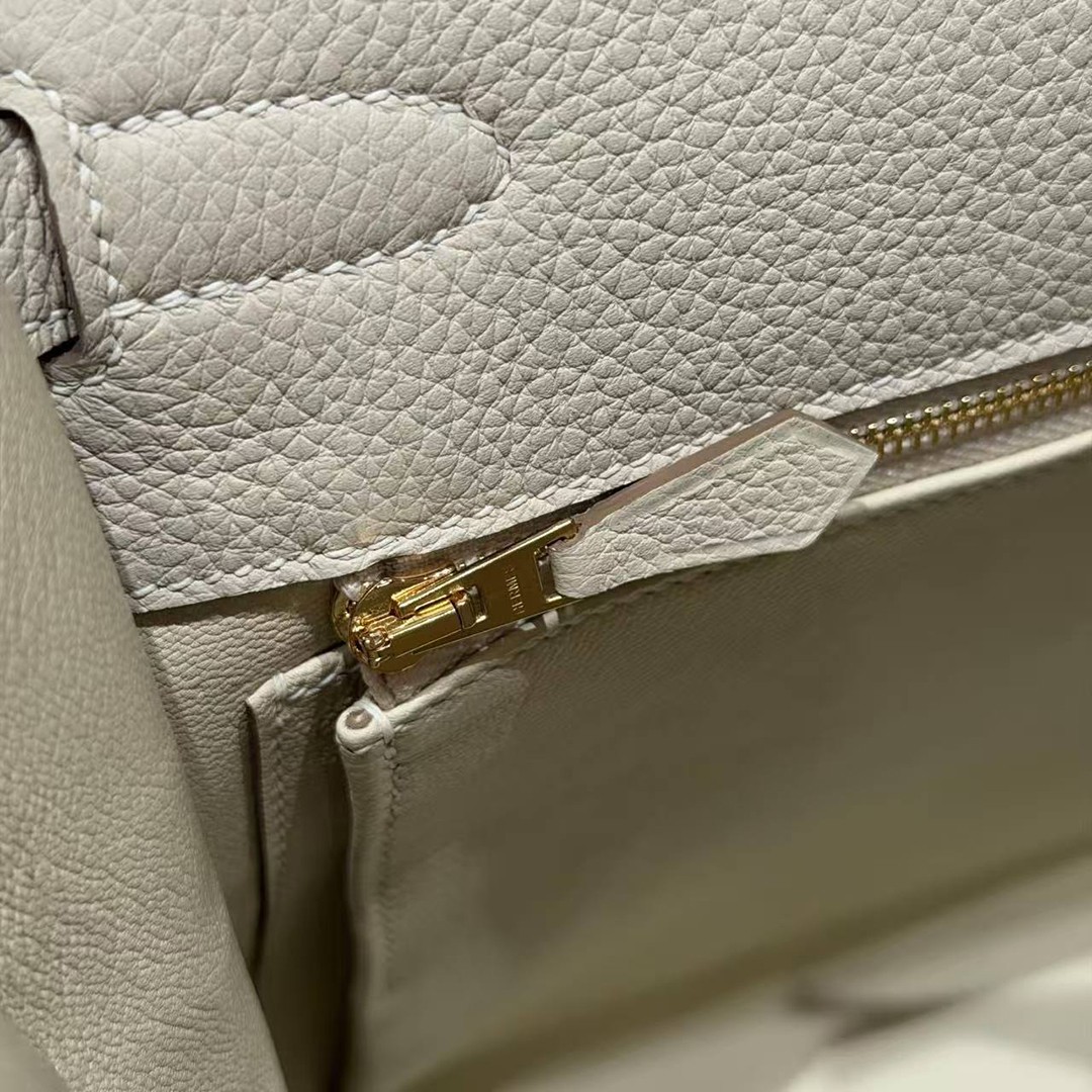 Hermes Kelly 40 Bag Handmade In Togo Calfskin Leather Gold Hardware 10 Craie - Image 9