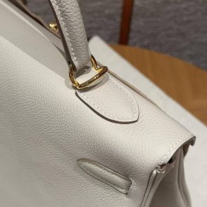 Hermes Kelly 40 Bag Handmade In Togo Calfskin Leather Gold Hardware 10 Craie - Image 6