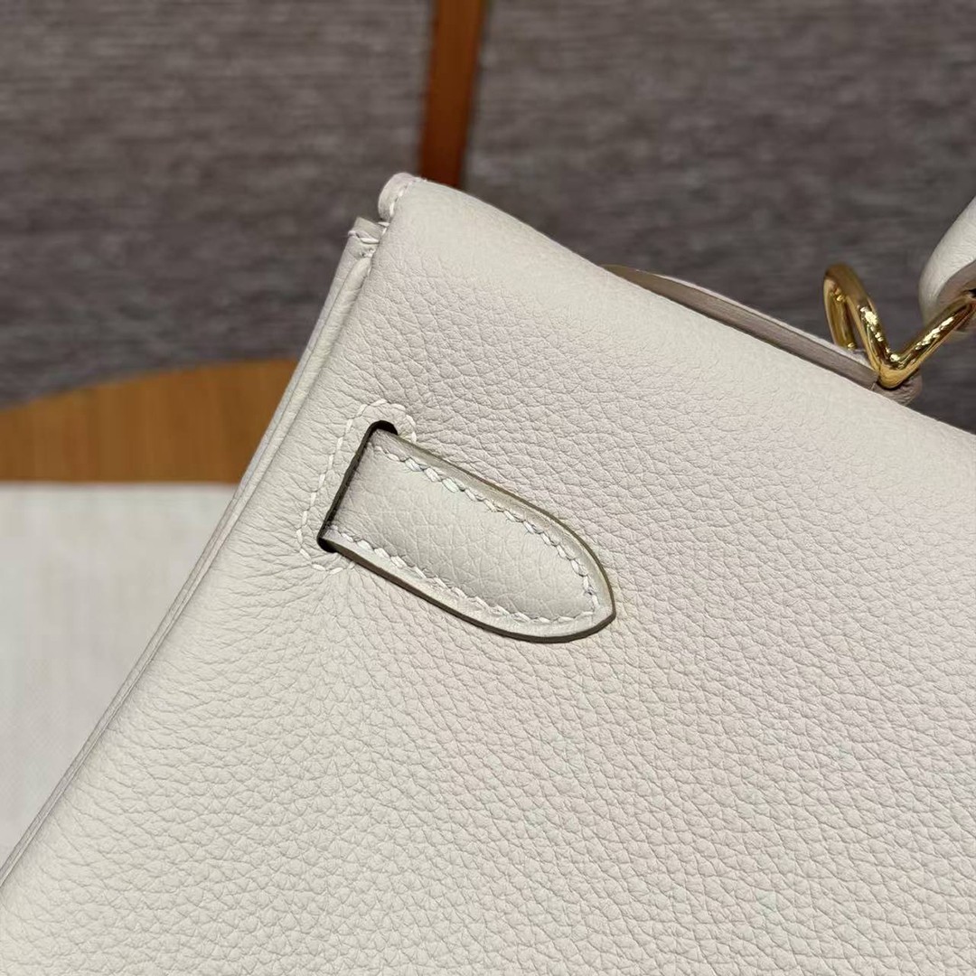 Hermes Kelly 40 Bag Handmade In Togo Calfskin Leather Gold Hardware 10 Craie - Image 5