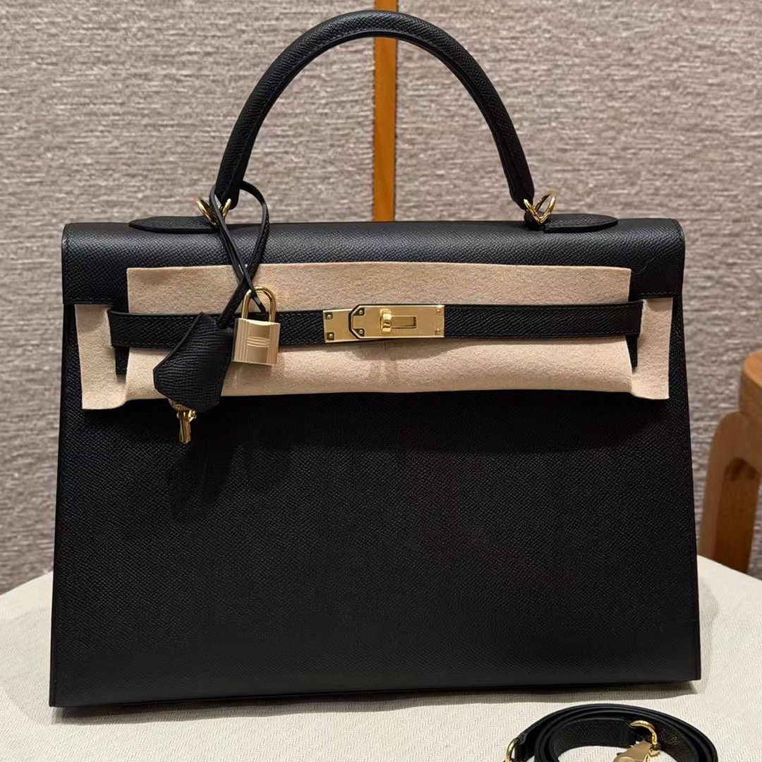 Hermes Kelly 40 Bag Handmade In Epsom Calfskin Leather Gold Hardware 89 Noir