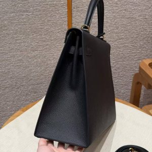 Hermes Kelly 40 Bag Handmade In Epsom Calfskin Leather Gold Hardware 89 Noir - Image 18