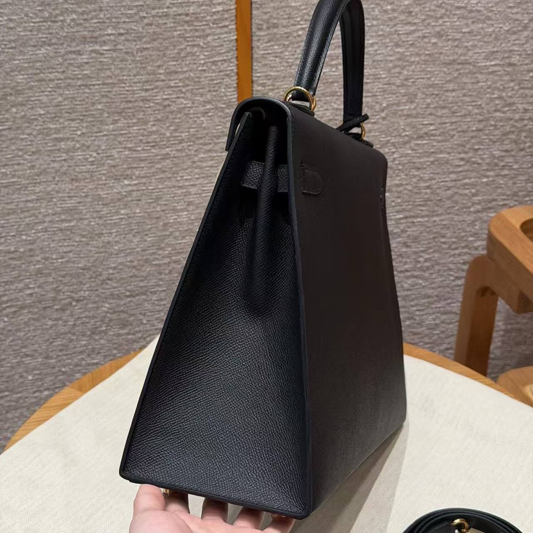 Hermes Kelly 40 Bag Handmade In Epsom Calfskin Leather Gold Hardware 89 Noir - Image 18