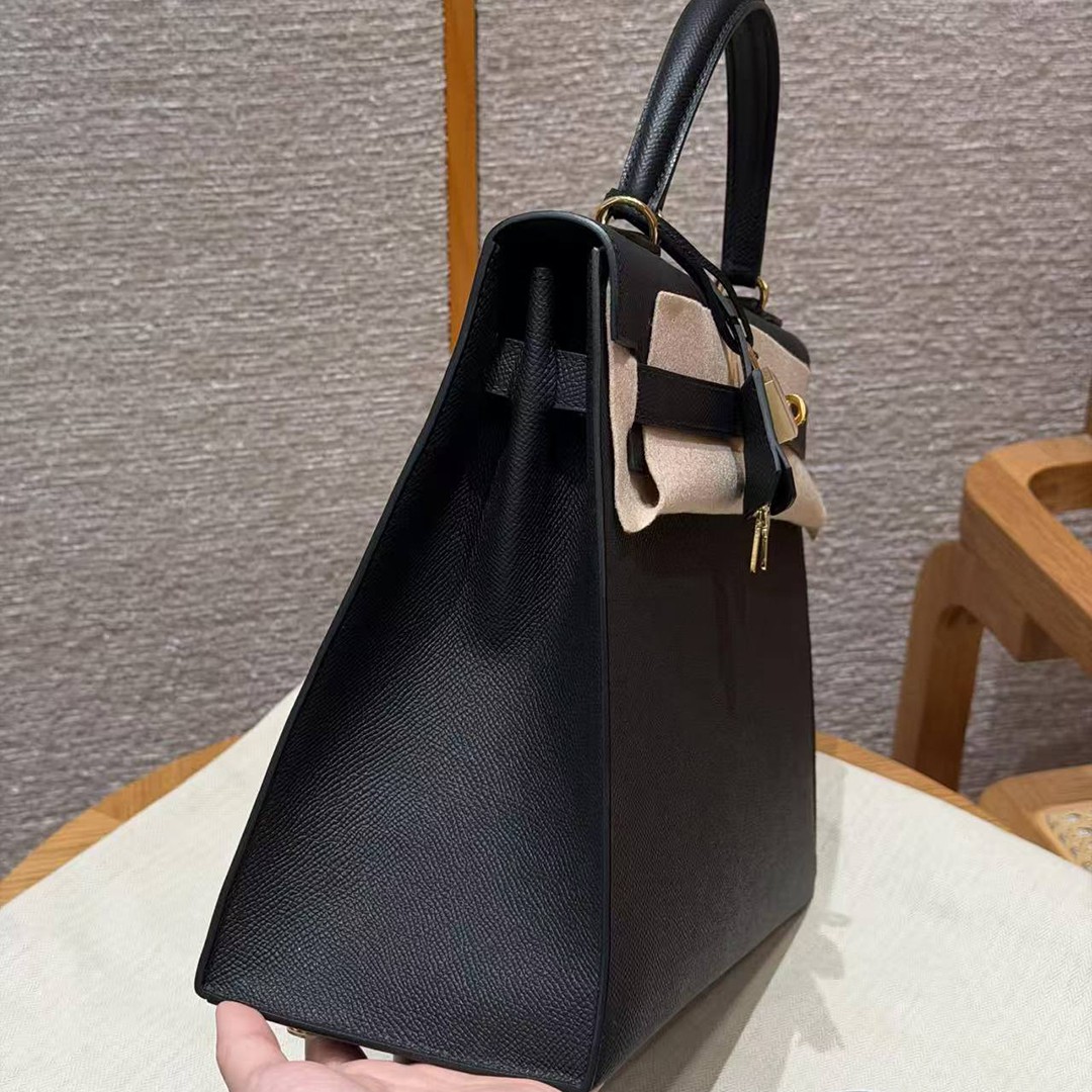 Hermes Kelly 40 Bag Handmade In Epsom Calfskin Leather Gold Hardware 89 Noir - Image 17