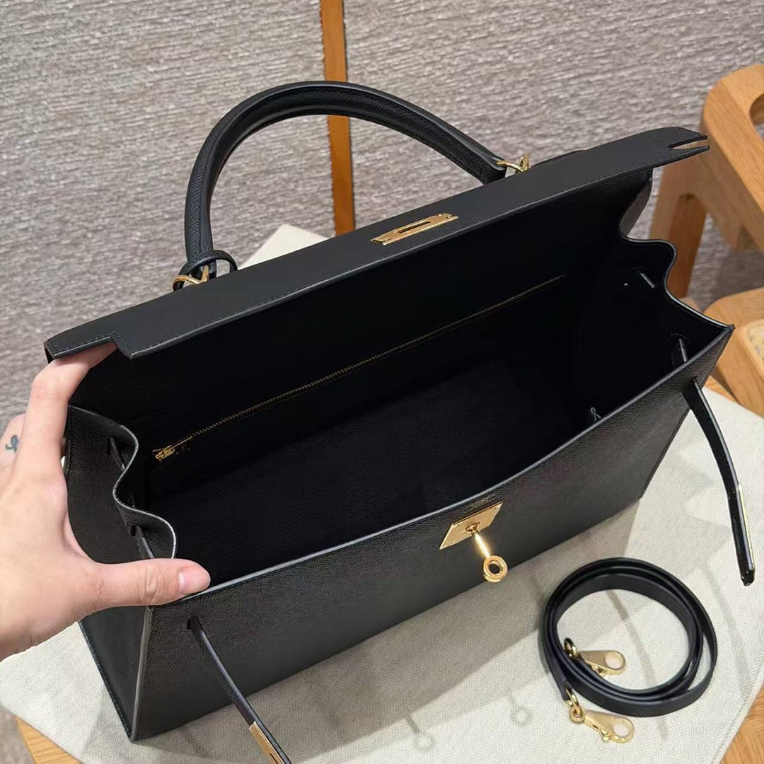Hermes Kelly 40 Bag Handmade In Epsom Calfskin Leather Gold Hardware 89 Noir - Image 15
