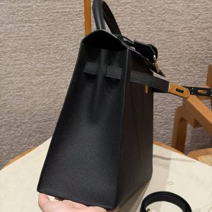 Hermes Kelly 40 Bag Handmade In Epsom Calfskin Leather Gold Hardware 89 Noir - Image 11