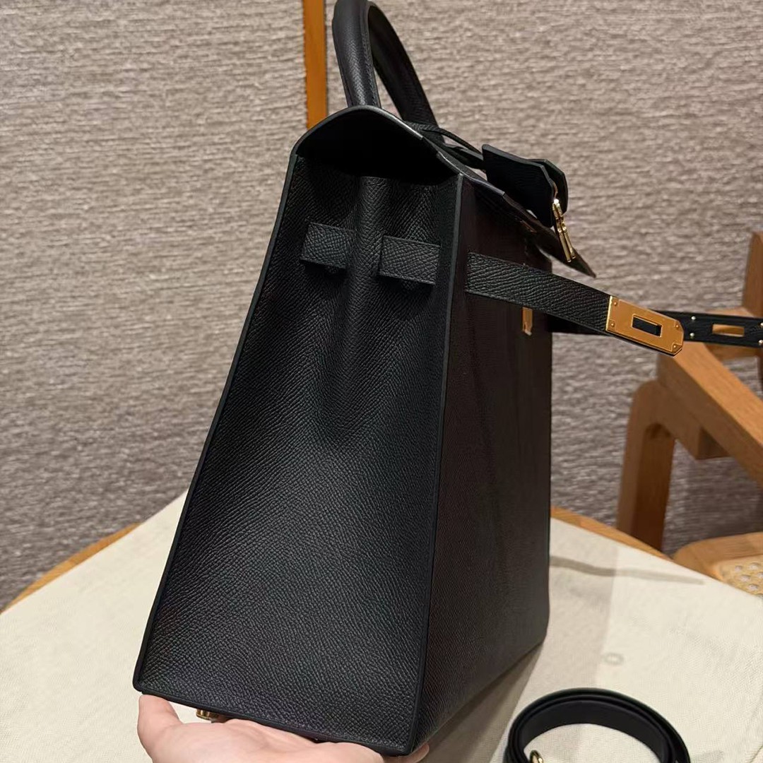 Hermes Kelly 40 Bag Handmade In Epsom Calfskin Leather Gold Hardware 89 Noir - Image 11