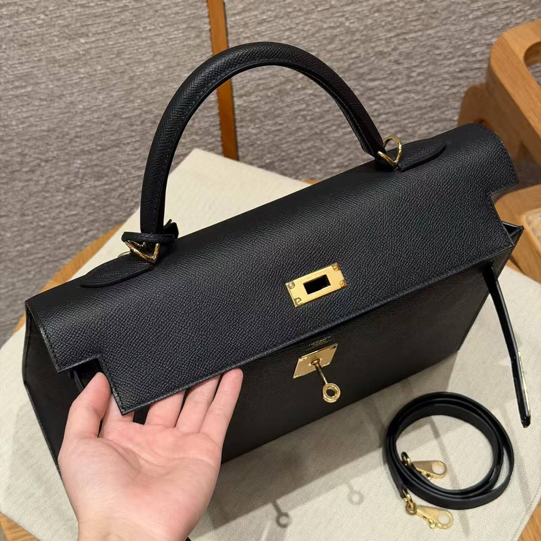 Hermes Kelly 40 Bag Handmade In Epsom Calfskin Leather Gold Hardware 89 Noir - Image 10