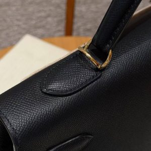 Hermes Kelly 40 Bag Handmade In Epsom Calfskin Leather Gold Hardware 89 Noir - Image 6