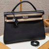 Hermes Kelly 40 Bag Handmade In Togo Calfskin Leather Silver Hardware 89 Noir
