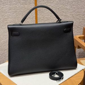 Alternative view of Hermes Kelly 40 Bag Handmade In Togo Calfskin Leather Silver Hardware 89 Noir