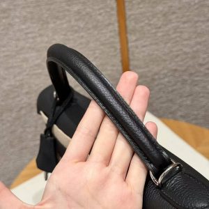 Hermes Kelly 40 Bag Handmade In Togo Calfskin Leather Silver Hardware 89 Noir - Image 12