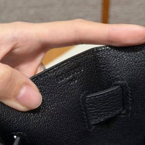 Hermes Kelly 40 Bag Handmade In Togo Calfskin Leather Silver Hardware 89 Noir - Image 11