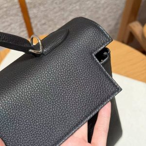 Hermes Kelly 40 Bag Handmade In Togo Calfskin Leather Silver Hardware 89 Noir - Image 7
