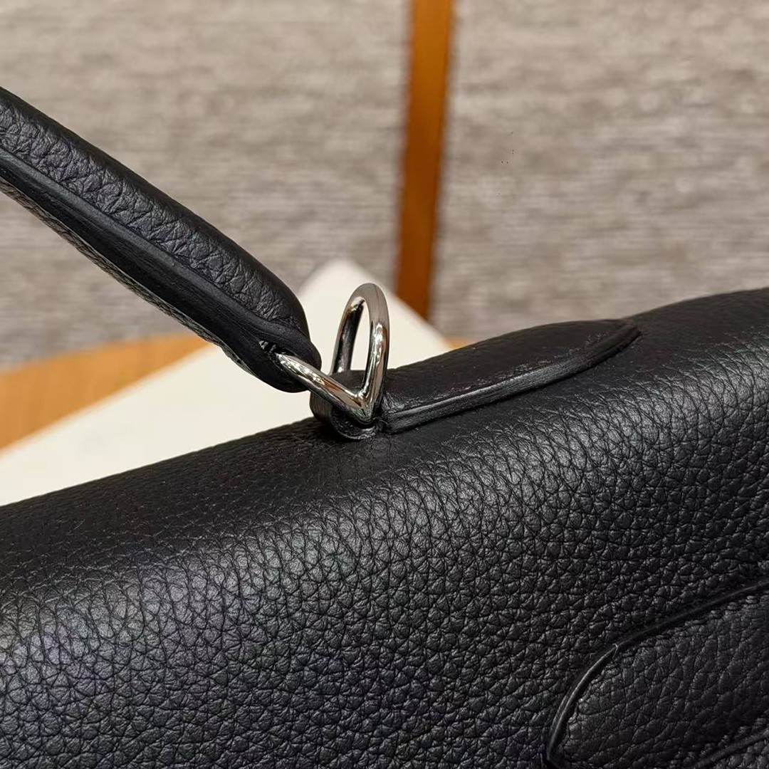 Hermes Kelly 40 Bag Handmade In Togo Calfskin Leather Silver Hardware 89 Noir - Image 6