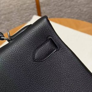 Hermes Kelly 40 Bag Handmade In Togo Calfskin Leather Silver Hardware 89 Noir - Image 5