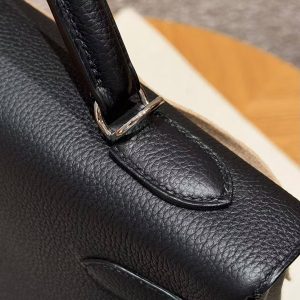 Hermes Kelly 40 Bag Handmade In Togo Calfskin Leather Silver Hardware 89 Noir - Image 4