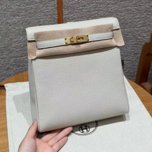 Hermes Kelly Ado Backpack Handmade In Togo Calfskin Leather Gold Hardware 10 Craie