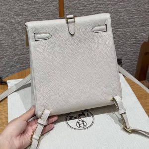 Hermes Kelly Ado Backpack Handmade In Togo Calfskin Leather Gold Hardware 10 Craie - Image 2