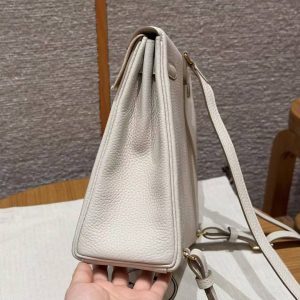 Hermes Kelly Ado Backpack Handmade In Togo Calfskin Leather Gold Hardware 10 Craie - Image 18
