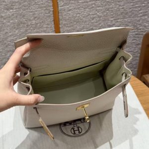 Hermes Kelly Ado Backpack Handmade In Togo Calfskin Leather Gold Hardware 10 Craie - Image 16