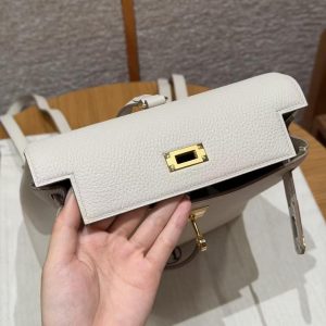 Hermes Kelly Ado Backpack Handmade In Togo Calfskin Leather Gold Hardware 10 Craie - Image 14