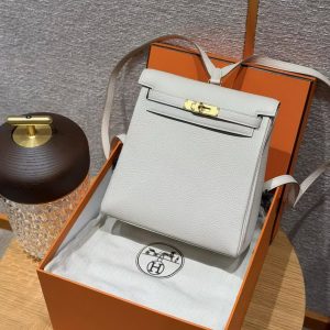 Hermes Kelly Ado Backpack Handmade In Togo Calfskin Leather Gold Hardware 10 Craie - Image 11