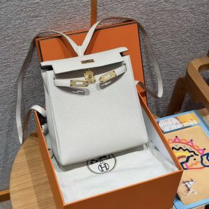 Hermes Kelly Ado Backpack Handmade In Togo Calfskin Leather Gold Hardware 10 Craie - Image 10