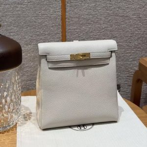Hermes Kelly Ado Backpack Handmade In Togo Calfskin Leather Gold Hardware 10 Craie - Image 8