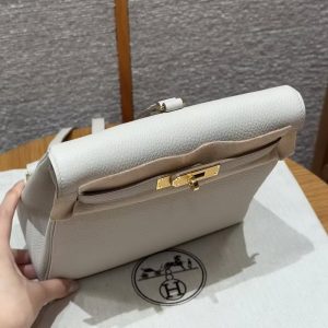 Hermes Kelly Ado Backpack Handmade In Togo Calfskin Leather Gold Hardware 10 Craie - Image 7