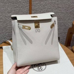 Hermes Kelly Ado Backpack Handmade In Togo Calfskin Leather Gold Hardware 10 Craie - Image 6