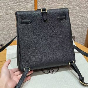 Hermes Kelly Ado Backpack Handmade In Togo Calfskin Leather Gold Hardware 89 Noir - Image 2