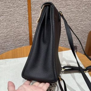 Hermes Kelly Ado Backpack Handmade In Togo Calfskin Leather Gold Hardware 89 Noir - Image 15