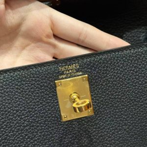 Hermes Kelly Ado Backpack Handmade In Togo Calfskin Leather Gold Hardware 89 Noir - Image 11